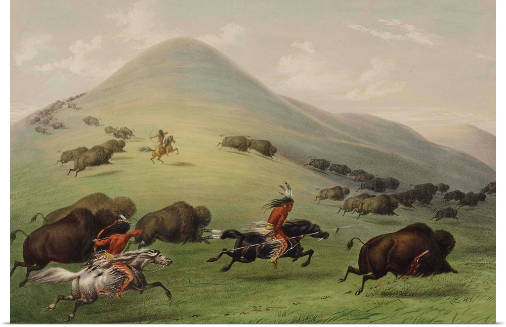 The Buffalo Hunt (oil on canvas) by Catlin, George (1796-1872); Smithsonian Institution, Washington DC, USA; American