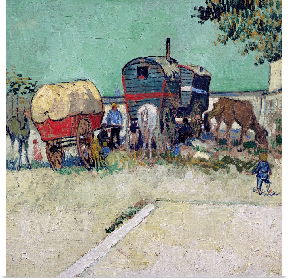 XIR33808 The Caravans, Gypsy Encampment near Arles, 1888 (oil on canvas)  by Gogh, Vincent van (1853-90); 45x51 cm; Musee ...