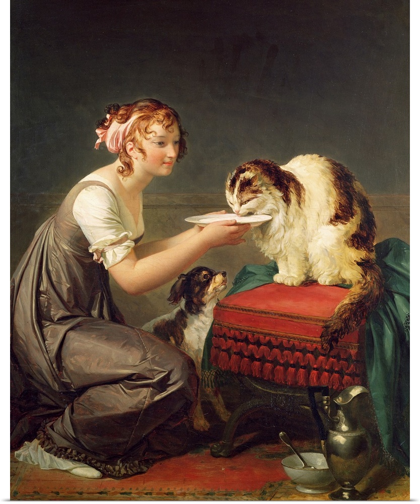 XIR64477 The Cat's Lunch (oil on canvas)  by Gerard, Marguerite (1761-1837); Musee Fragonard, Grasse, France; Giraudon; Fr...