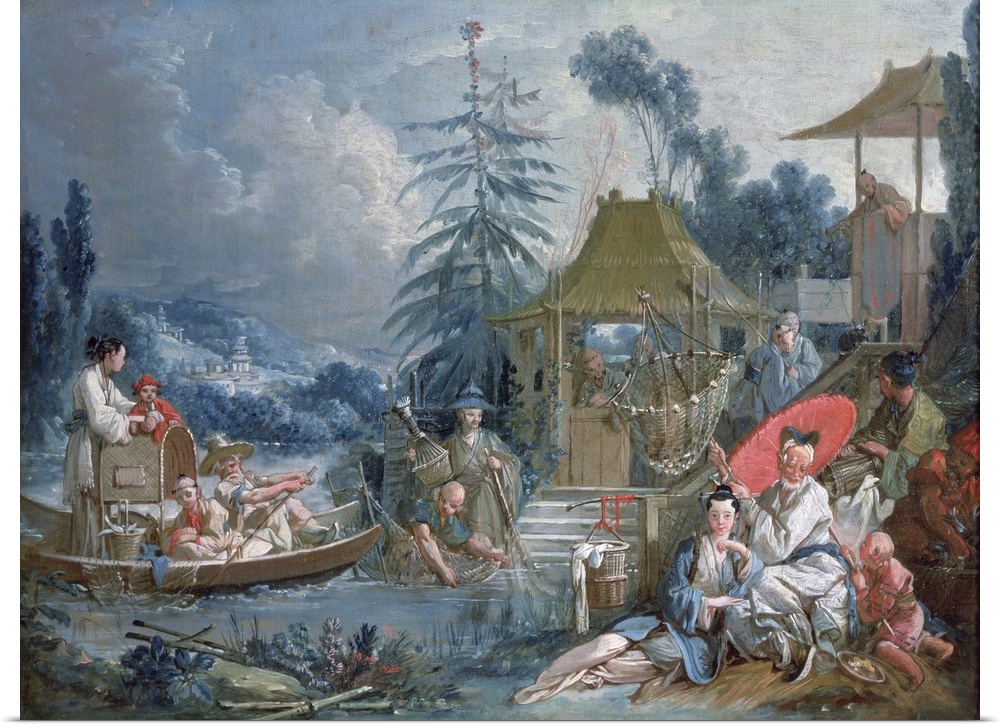 XIR26235 The Chinese Fishermen, c.1742 (oil on canvas); by Boucher, Francois (1703-70); 41.5x56 cm; Musee des Beaux-Arts, ...