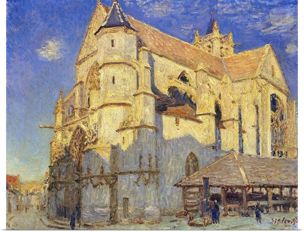 XOU144110 The Church at Moret, Frosty Weather, 1893 (oil on canvas)  by Sisley, Alfred (1839-99); 50x61.5 cm; Musee des Be...