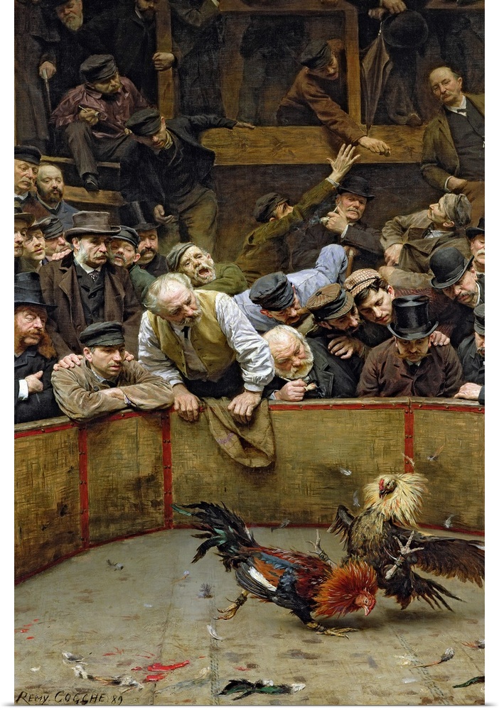 XIR26285 The Cockfight, 1889 (oil on canvas)  by Cogghe, Remy (1854-1935); 206x131 cm; Musee d'Art et d'Industrie, Roubaix...
