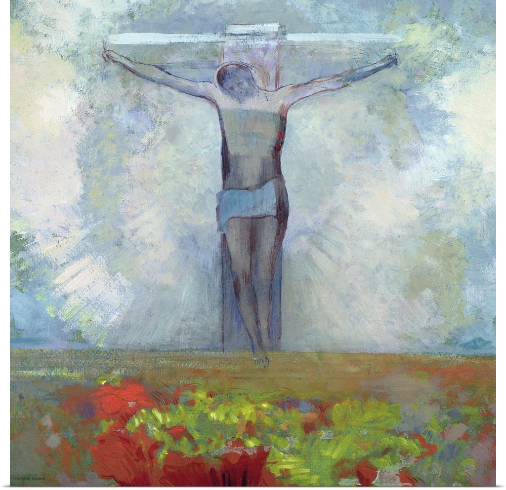 XIR39004 The Crucifixion, c.1910 (oil on card)  by Redon, Odilon (1840-1916); 25.7x47.1 cm; Musee d'Orsay, Paris, France; ...
