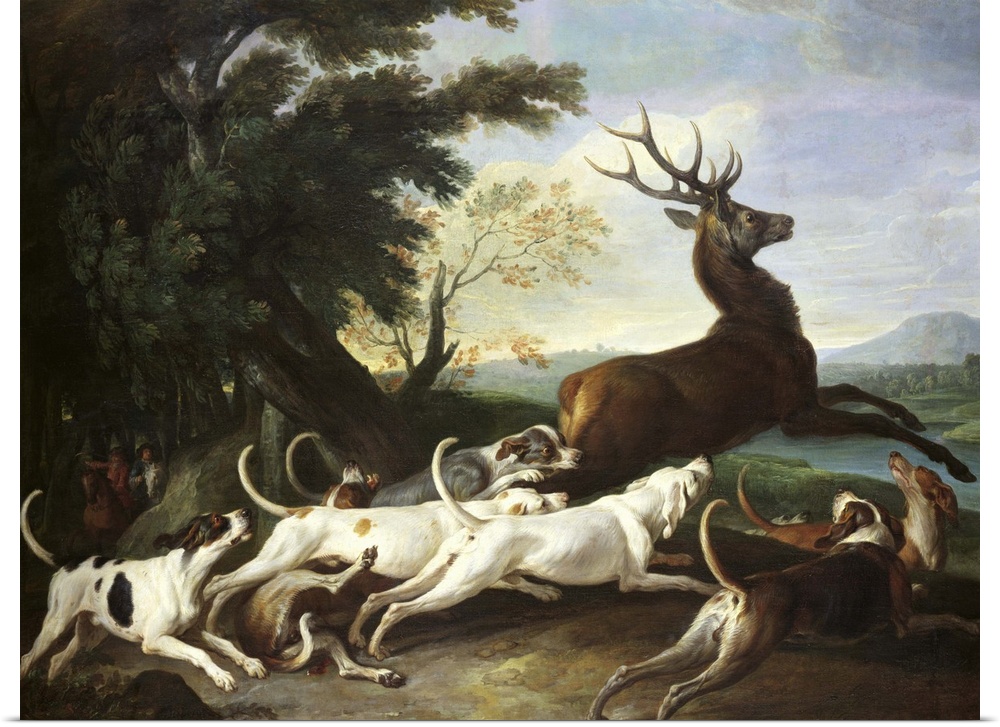 XOU161772 The Deer Hunt, 1718 (oil on canvas)  by Desportes, Alexandre-Francois (1661-1743); 110x145 cm; Musee des Beaux-A...