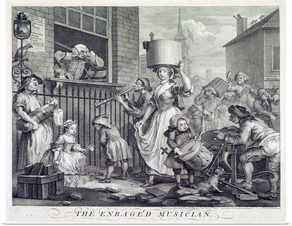 The Enraged Musician, 1741 (engraving) by Hogarth, William (1697-1764)