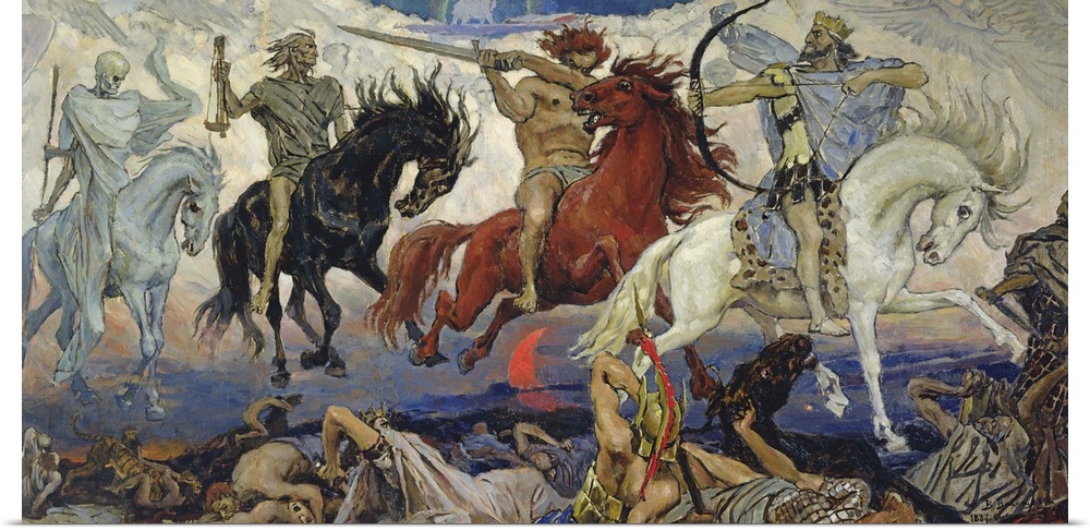 BAL322449 The Four Horsemen of the Apocalypse, 1887 (oil on canvas)  by Vasnetsov, Victor Mikhailovich (1848-1926); Museum...