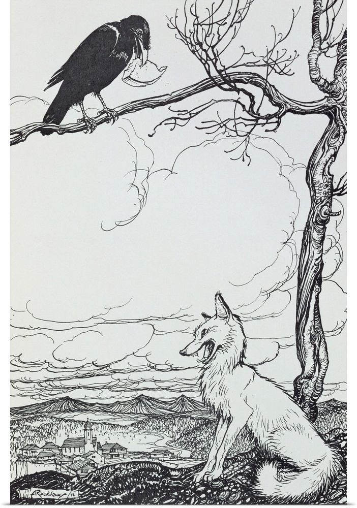 VCH175706 The Fox and the Crow, illustration from 'Aesop's Fables', published by Heinemann, 1912 (engraving) by Rackham, A...