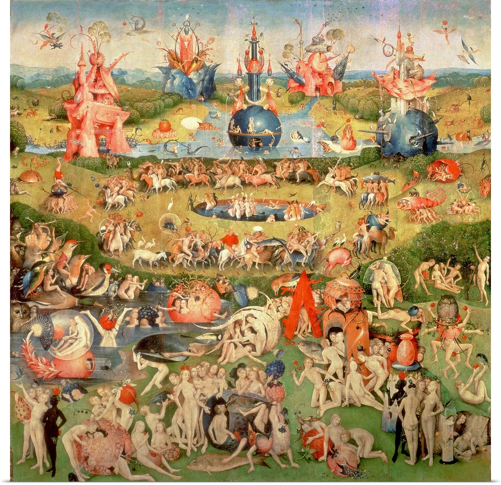 XIR420 The Garden of Earthly Delights: Allegory of Luxury, central panel of triptych, c.1500 (oil on panel) (see also 3425...