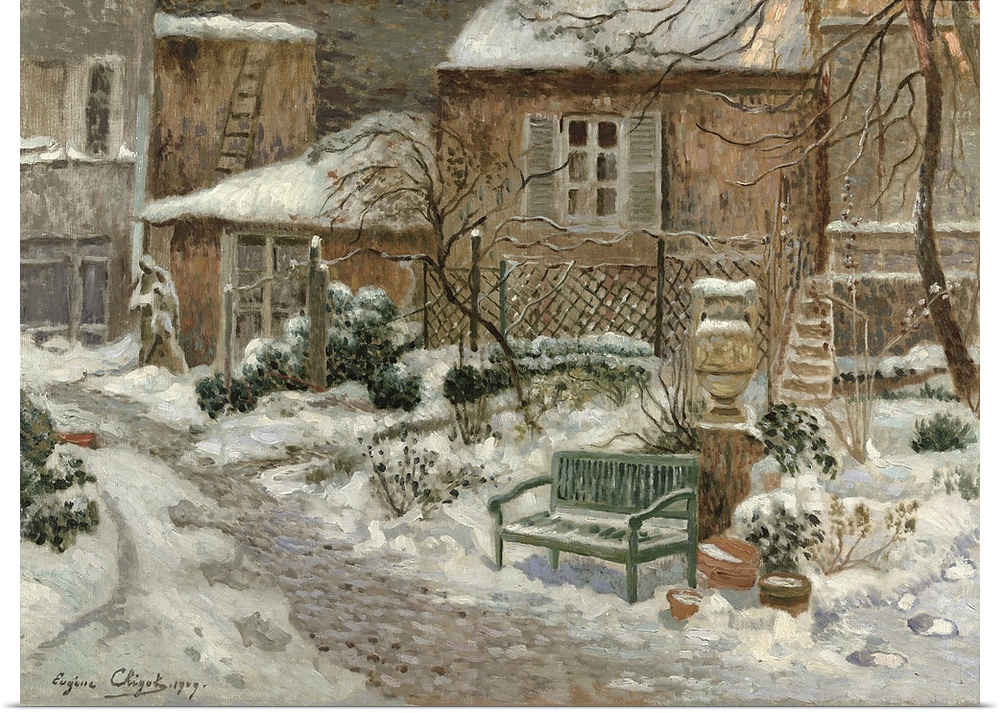 BAL12415 The Garden under Snow, 1909 (oil on canvas)  by Chigot, Eugene (1860-1927); Private Collection; (add. info.: Le J...