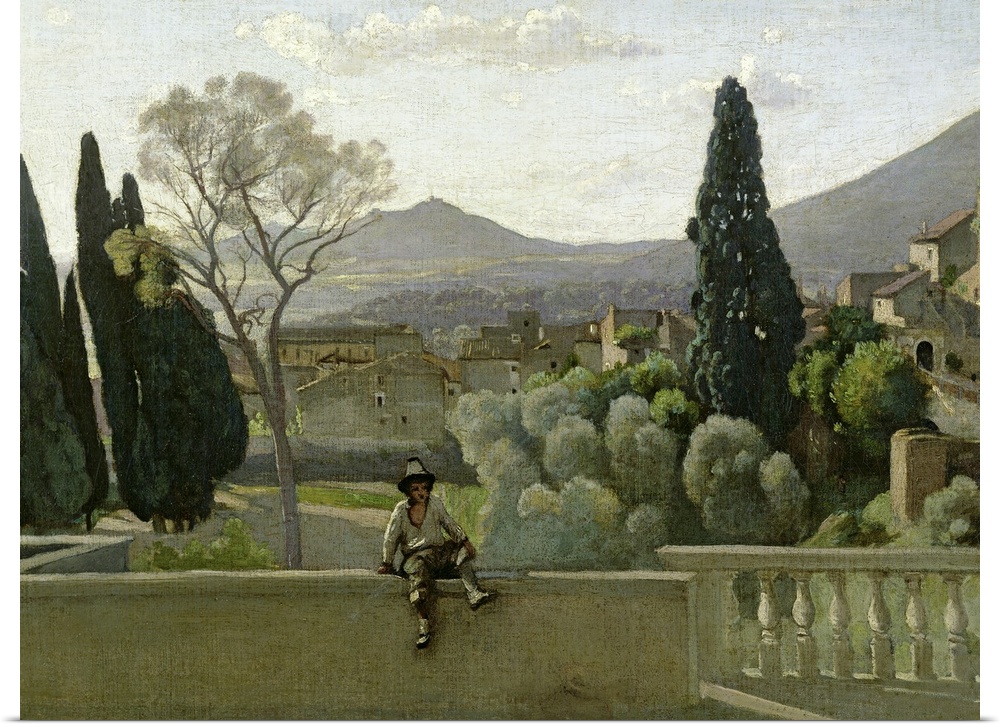 XIR71558 The Gardens of the Villa d'Este, Tivoli, 1843 (oil on canvas)  by Corot, Jean Baptiste Camille (1796-1875); 28x50...
