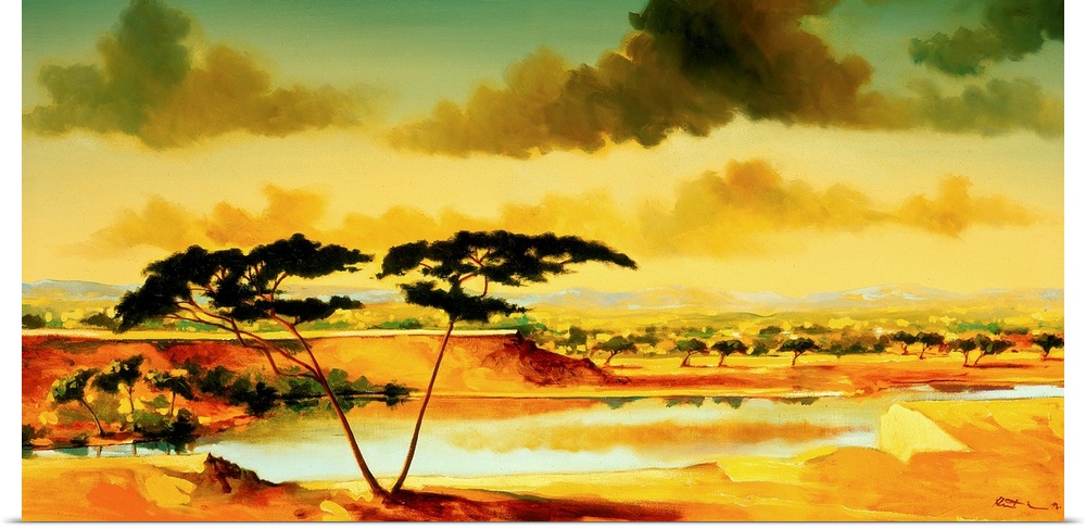 Contemporary artwork of a tree in the South African landscape.