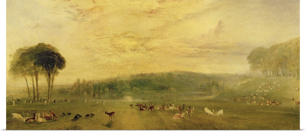 BAL75939 The Lake, Petworth: Sunset, Fighting Bucks, c.1829  by Turner, Joseph Mallord William (1775-1851); oil on canvas;...