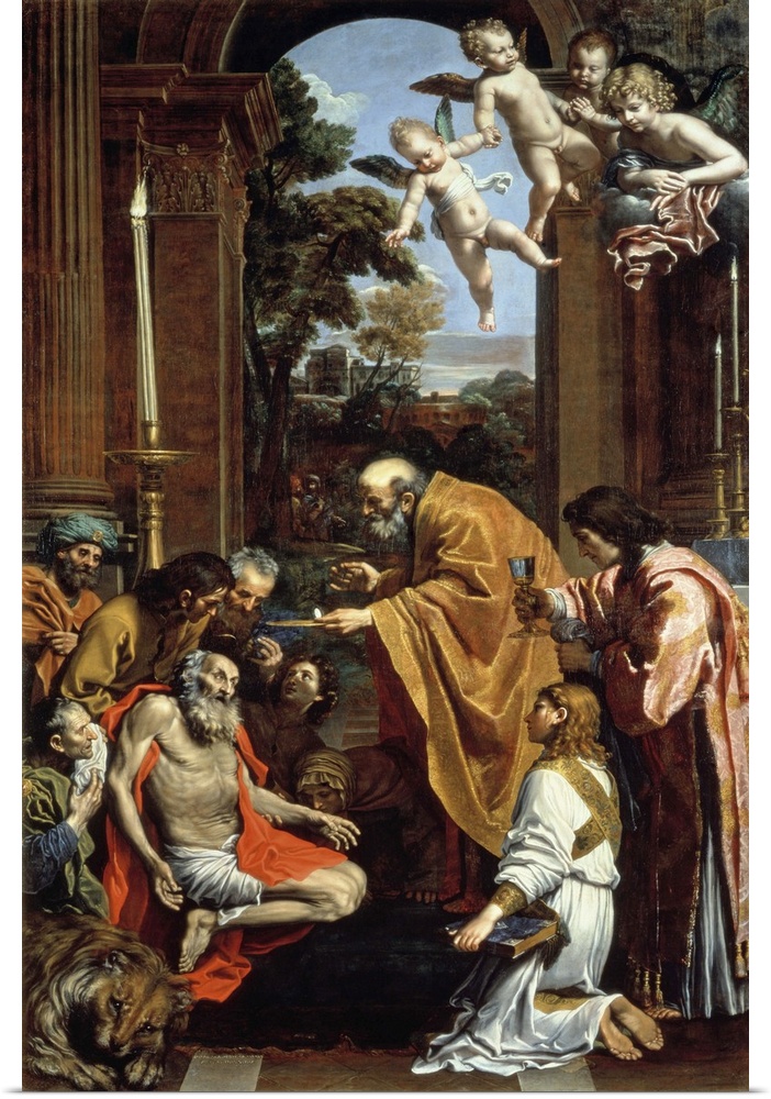 XJL215045 The Last Sacrament of St. Jerome, 1614 (oil on canvas); by Domenichino (Domenico Zampieri) (1581-1641); Vatican ...