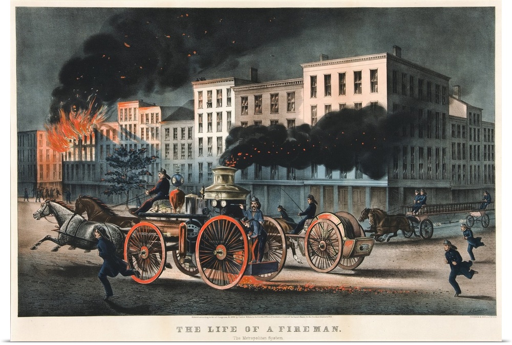 The Life of a Fireman, The Metropolitan System, 1866 (originally colour lithograph)- by Currier, N. (1813-88) and Ives, J....