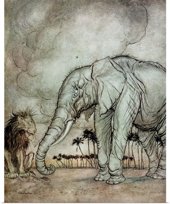 The Lion, Jupiter and the Elephant, illustration from Aesop's Fables