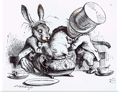 The Mad Hatter and the March Hare putting the Dormouse in the Teapot