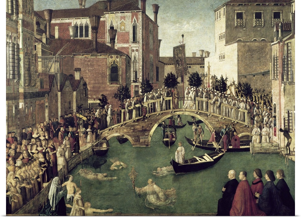XIR58302 The Miracle of the Cross on San Lorenzo Bridge, 1500 (oil on canvas) (for detail see 61115)  by Bellini, Gentile ...