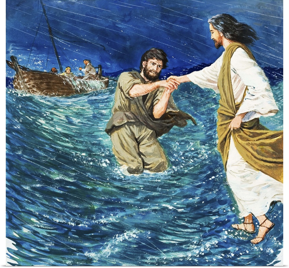 The Miracles of Jesus: Walking on the Water.  Original artwork for illustration on p9 of Treasure issue no 167.  Lent for ...