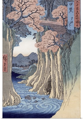 The monkey bridge in the Kai province, from the series Rokuju-yoshu Meisho zue