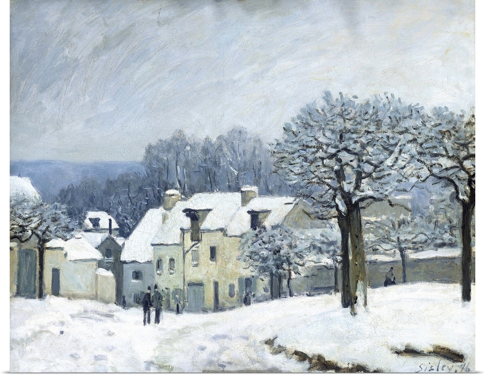 XOU28092 The Place du Chenil at Marly-le-Roi, Snow, 1876 (oil on canvas)  by Sisley, Alfred (1839-99); 45.8x61 cm; Musee d...