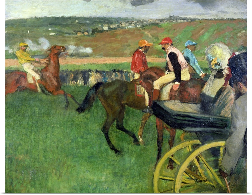 The Race Course - Amateur Jockeys near a Carriage, c.1876-87 (originally oil on canvas)  by Degas, Edgar (1834-1917).