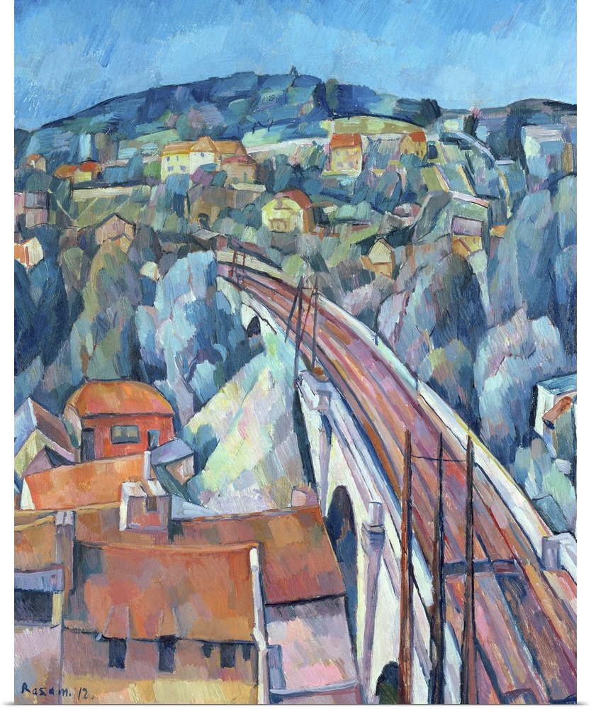 XKH152162 The Railway Bridge at Meulen (oil on canvas)  by Rosam, Walter (1883-1916); 81x65 cm; Hamburger Kunsthalle, Hamb...