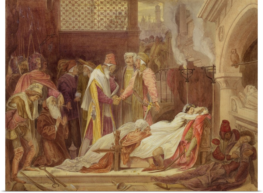 XYC153233 The Reconciliation of the Montagues and the Capulets, c.1854 (w/c, bodycolour and gum over graphite on paper)  b...