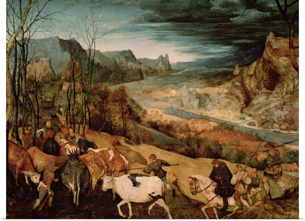 XAM556 The Return of the Herd (Autumn) 1565 (oil on panel)  by Bruegel, Pieter the Elder (c.1525-69); 117x159 cm; Kunsthis...