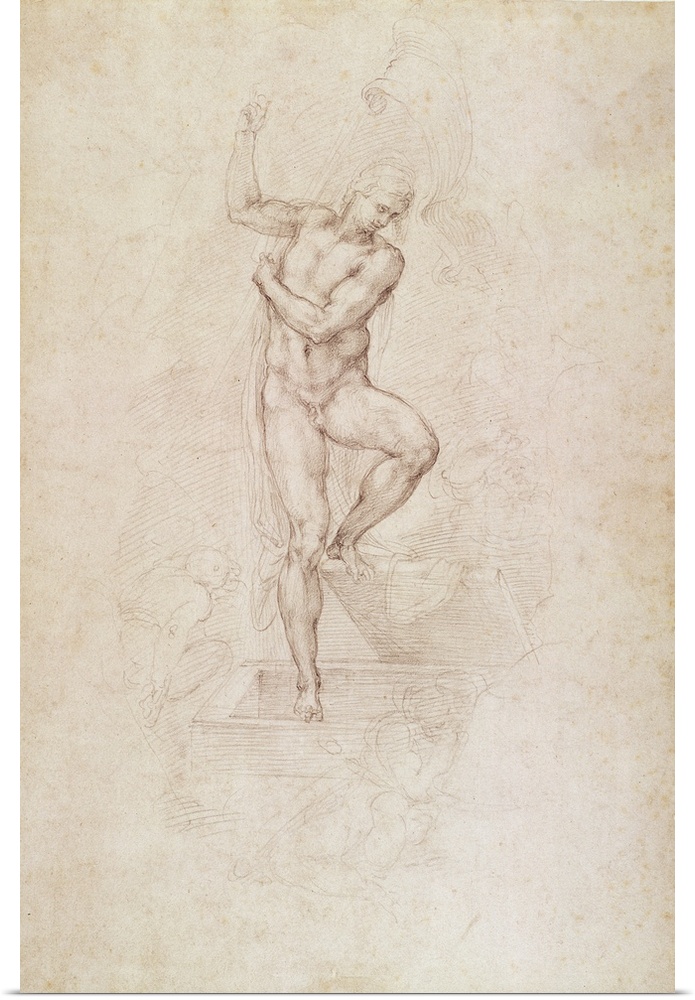 BAL72217 W.53r The Risen Christ, study for the fresco of The Last Judgement in the Sistine Chapel, Vatican (pencil)  by Bu...
