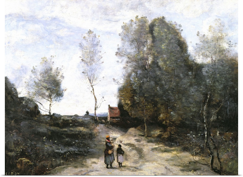 XIR18908 The Road (oil on canvas)  by Corot, Jean Baptiste Camille (1796-1875); 40x56.5 cm; Louvre, Paris, France; Giraudo...