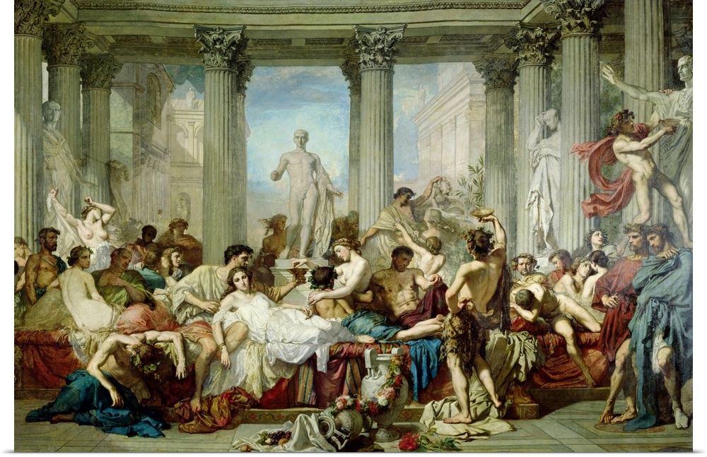 XIR36568 The Romans of the Decadence, 1847 (oil on canvas)  by Couture, Thomas (1815-79); 472x772 cm; Musee d'Orsay, Paris...