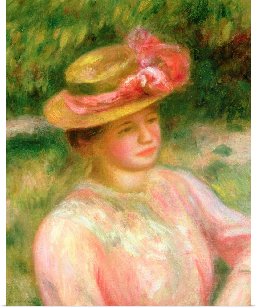 BAL76830 The Straw Hat, 1895; by Renoir, Pierre Auguste (1841-1919); oil on canvas; 55x46 cm; Galerie Daniel Malingue, Par...