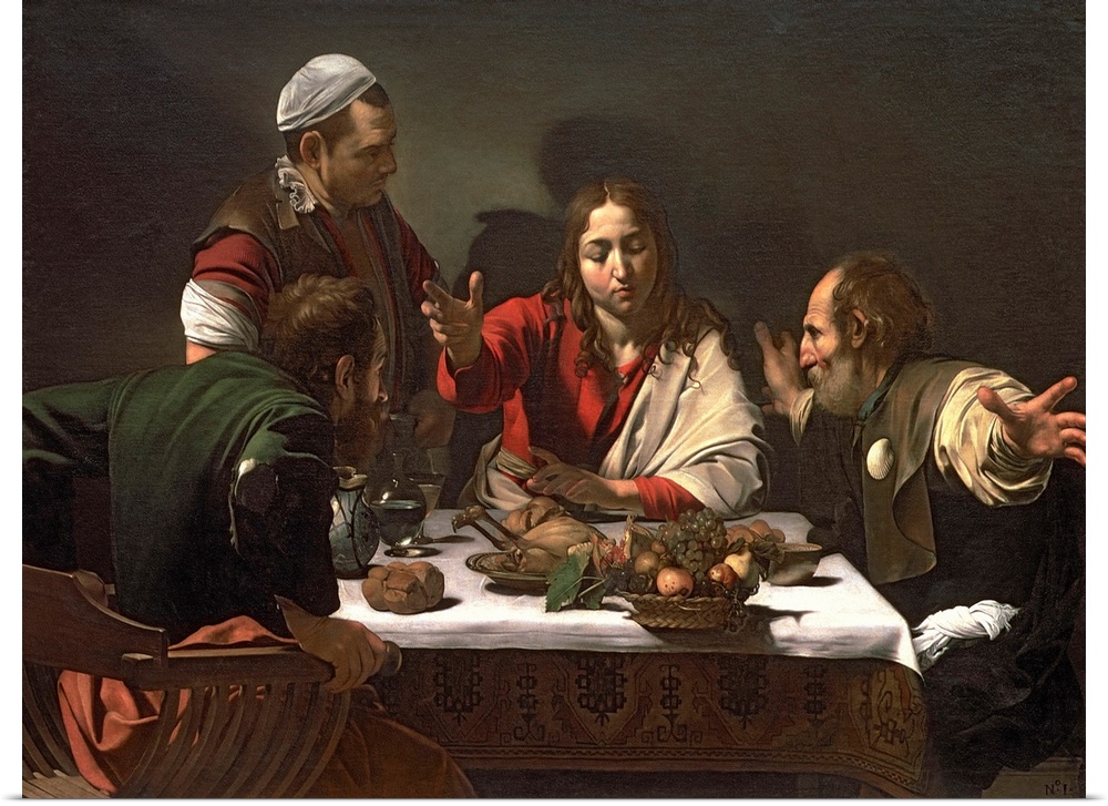 BAL928 The Supper at Emmaus, 1601 (oil and tempera on canvas)  by Caravaggio, Michelangelo Merisi da (1571-1610); 141x196....