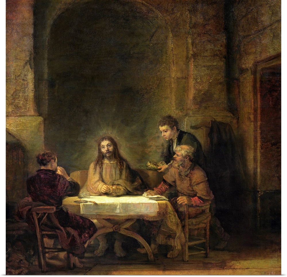 XIR24941 The Supper at Emmaus, 1648 (oil on panel)  by Rembrandt Harmensz. van Rijn (1606-69); 68x65 cm; Louvre, Paris, Fr...