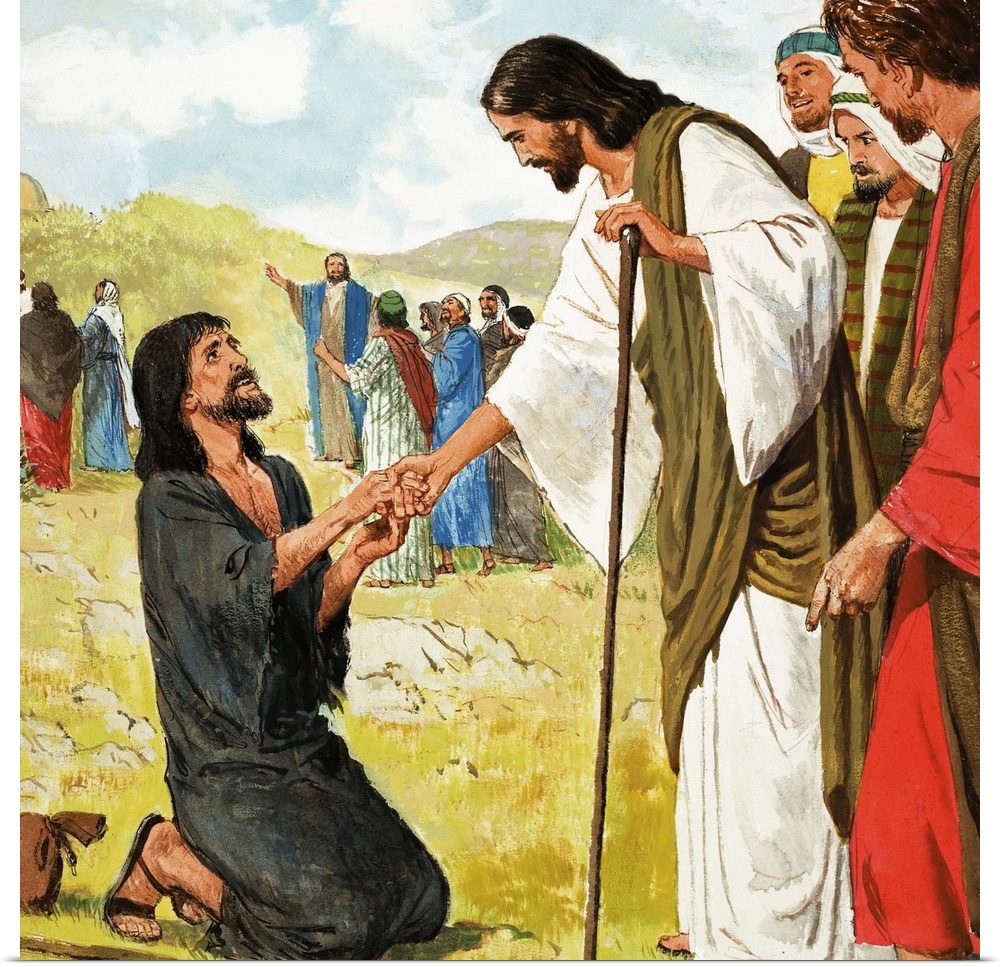 The Miracles of Jesus: The Ten Lepers from St Luke's Gospel in The Bible. Original artwork for illustration on p9 of treas...