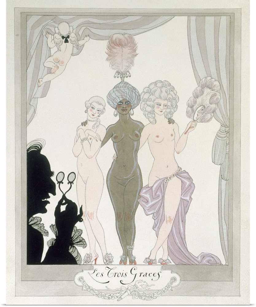 CH139962 The Three Graces (pen, ink and w/c on paper) by Barbier, Georges (1882-1932); 31.5x26.2 cm; Private Collection; P...