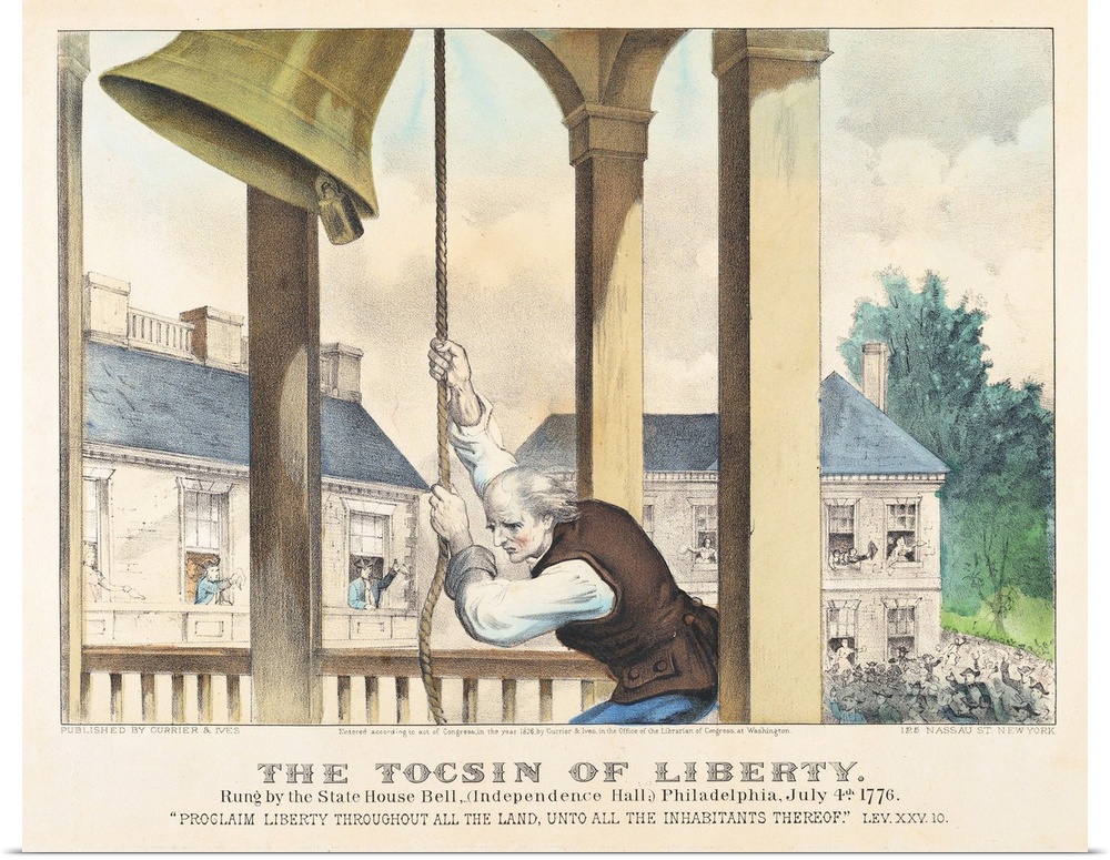 The Tocsin of Liberty Rung by the State House Bell, Philadelphia on July 4th 1776, 1876 (originally hand-coloured lithogra...