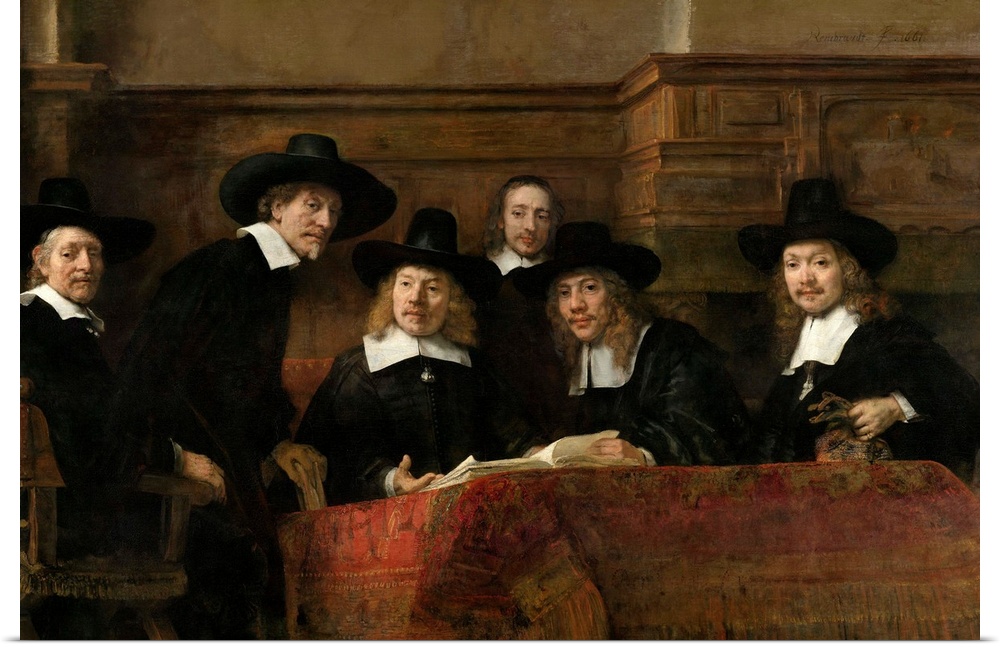 Painting by Rembrandt of the Wardens of the Amsterdam Drapers' Guild, Known as The Syndic.