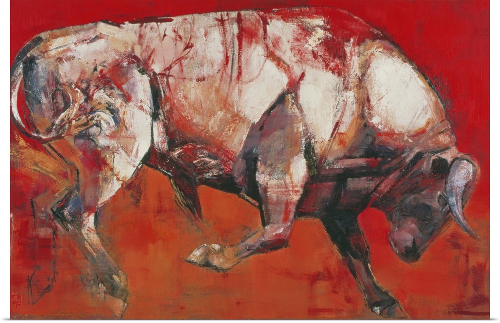 Contemporary painting of a large white bull.