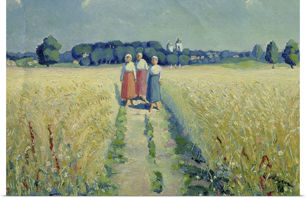 SRM96259 Three Women on a Road, 1900 (oil on canvas) by Malevich, Kazimir Severinovich (1878-1935); 28.5x43 cm; State Russ...