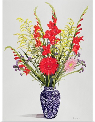 Tiger Lilies, Gladioli, and Scabious in a Blue Moroccan Vase
