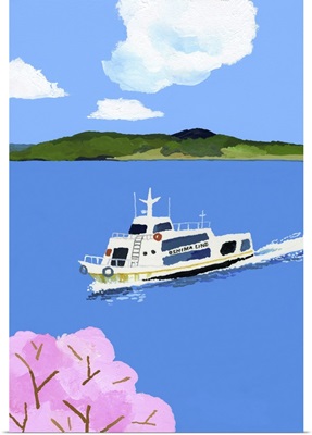 Tourist Boat And Cherry Blossom