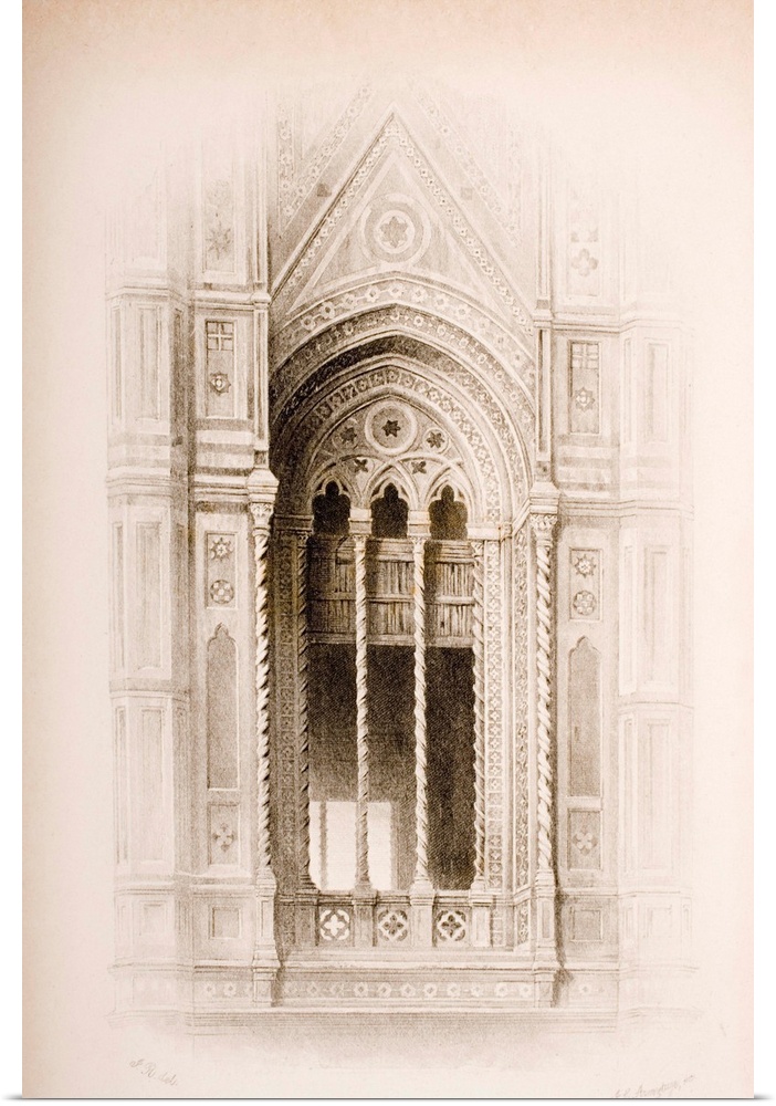 Florence Italy. Tracery from the Campanile of Giotto. Artist John Ruskin. Engraver J.C. Armytage. From The Seven Lamps of ...