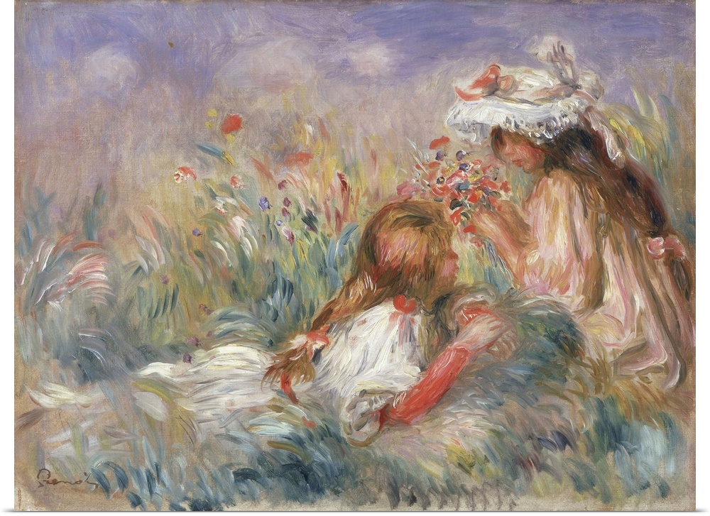 Two Children Seated Among Flowers, 1900 (Originally oil on canvas)