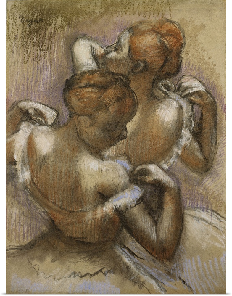 Two Dancers Adjusting their Shoulder Straps, c.1897 (pastel on paper laid down on board) by Degas, Edgar (1834-1917)