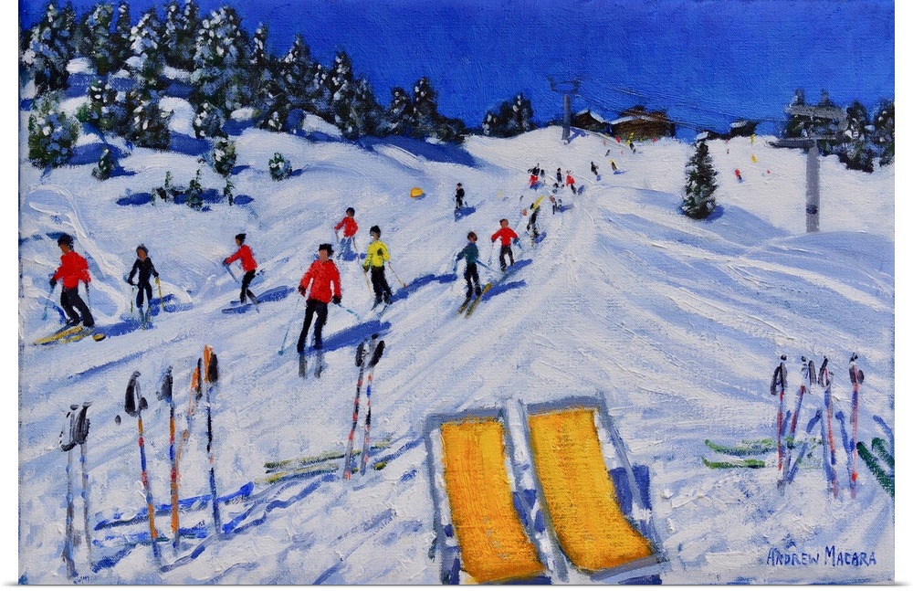 Two deckchairs, Val Gardena, Italy, 2018 (originally oil on canvas) by Macara, Andrew