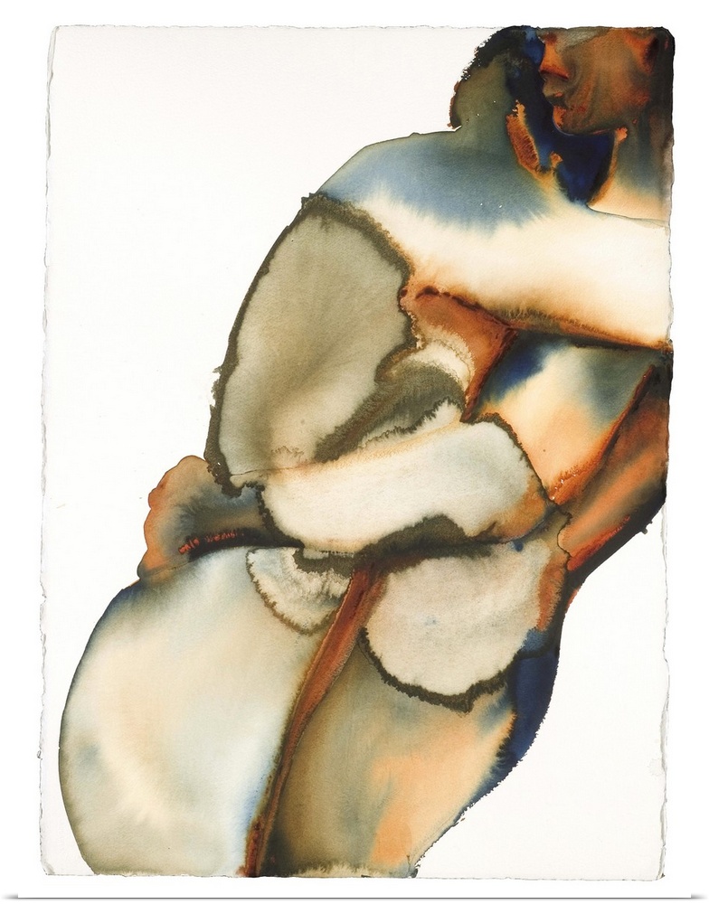 Contemporary painting of two nude figures in an embrace.
