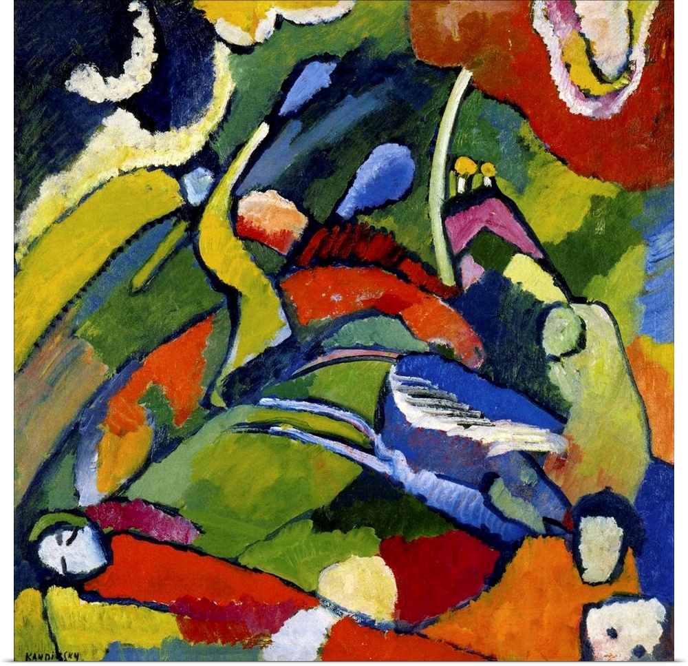 Two Riders and a Figure Lying Down, c.1909-10 (originally oil on canvas) by Kandinsky, Wassily (1866-1944).