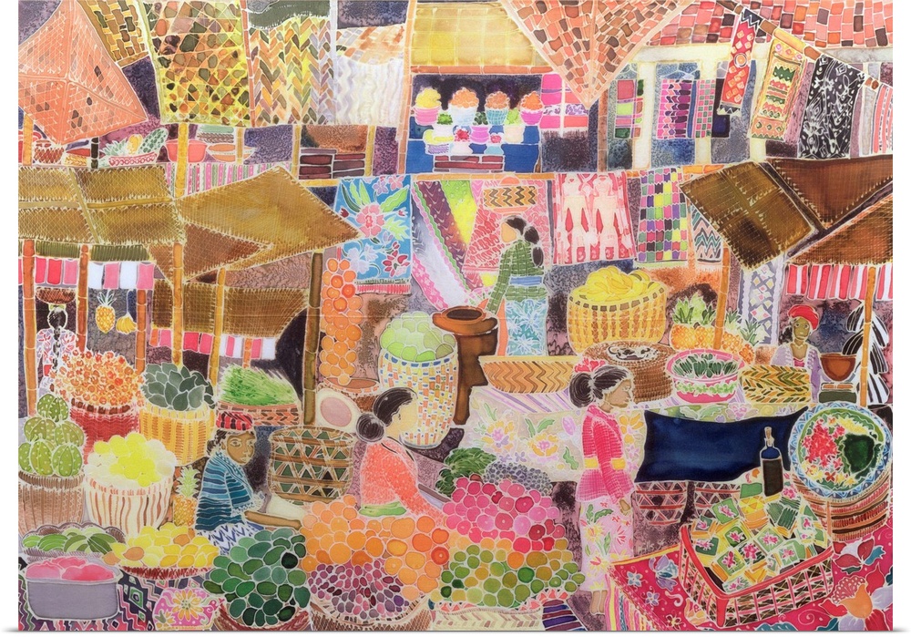 Contemporary painting of an open air market in Indonesia.