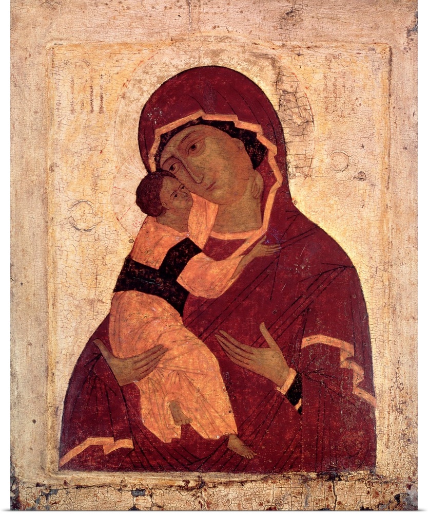 XIR182915 Umilenie Virgin of Wladimir, Moscow School (oil on panel) by Russian School, (15th century)